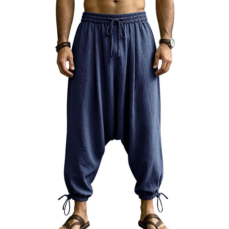 Zomer Heren Drop Crotch Harembroek Elastische Taille Trekkoord Manchet Wijde Casual Broek High Street Casual Broek