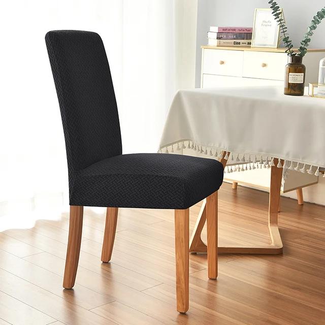 

Jacquard Chair Cover Plain Elastic Chair Seat Cover Dining Room Spandex Fabric Chair Slipcover for Banquet Office Kitchen Home 1pcs