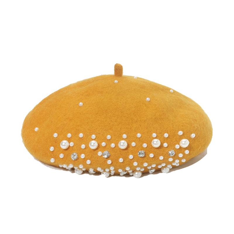 Women Fashion Wool Beret Custom Elegant Girls Beret with Pearl Rivets Wool Beret for Lady