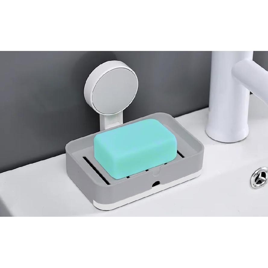 POTENTIA Adhesive Soap Holder Dish Container for Shower Wall Mounted NO-Drilling Self Draining Removable Tray Waterproof Bar Soap Sponge Holder for