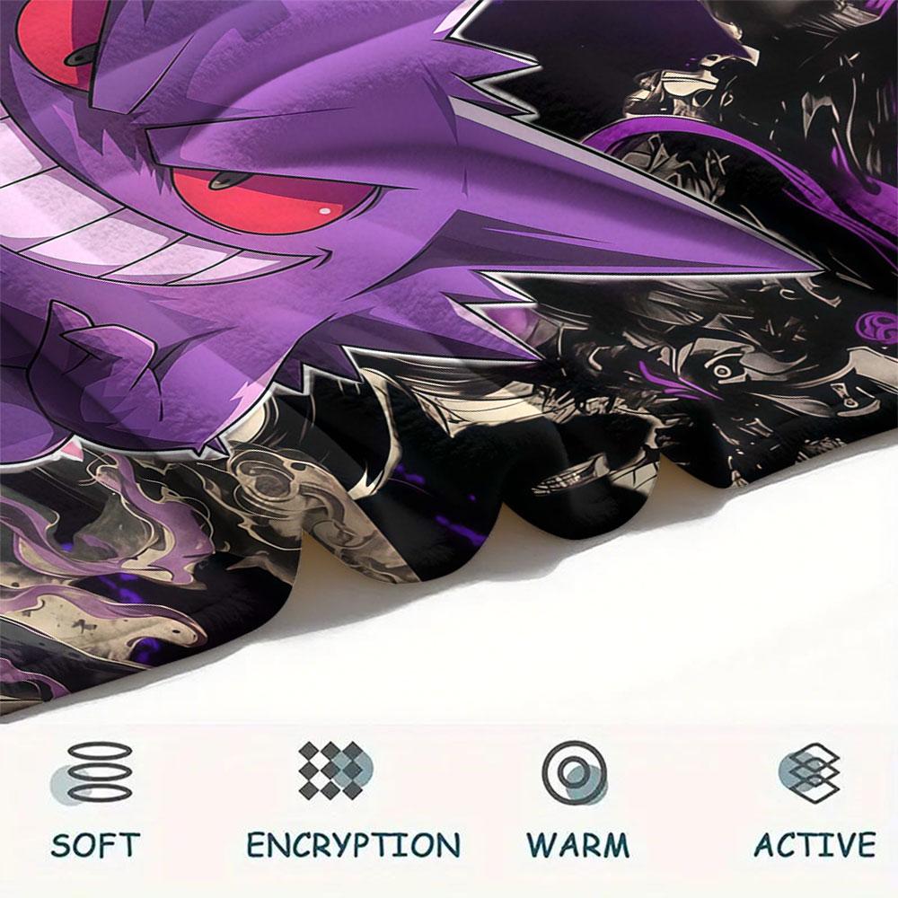 1Pc Gengar Print Flannel Blanket, High Quality Comfortable for All Seasons, Home Decor, Warmth and Comfort, Perfect for Christmas Gifts