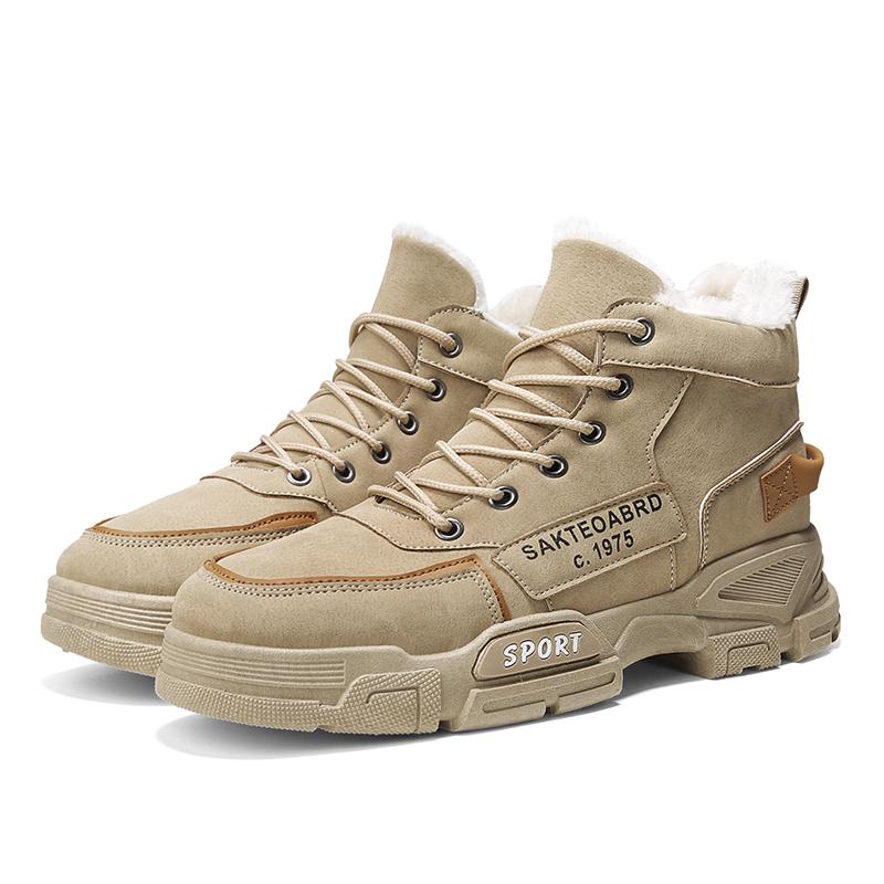 Winter Boots Men Plush Warm Snow Boots Comfortable Male Casual Outdoor Sneakers Non-Slip Lace-up Flat Ankle Boots Man