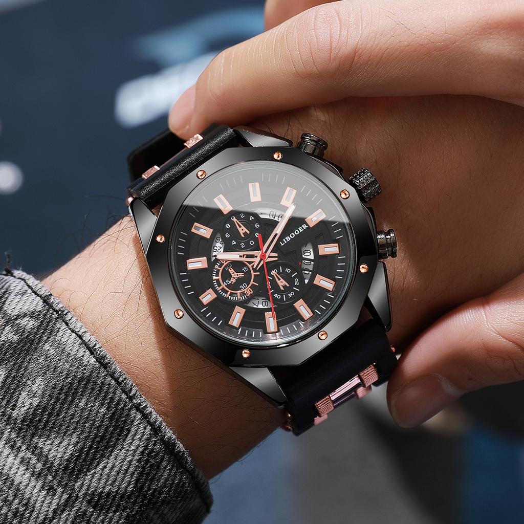 Men's Sports Watch Fashion Silicone Band Quartz Watches With Date Calendar