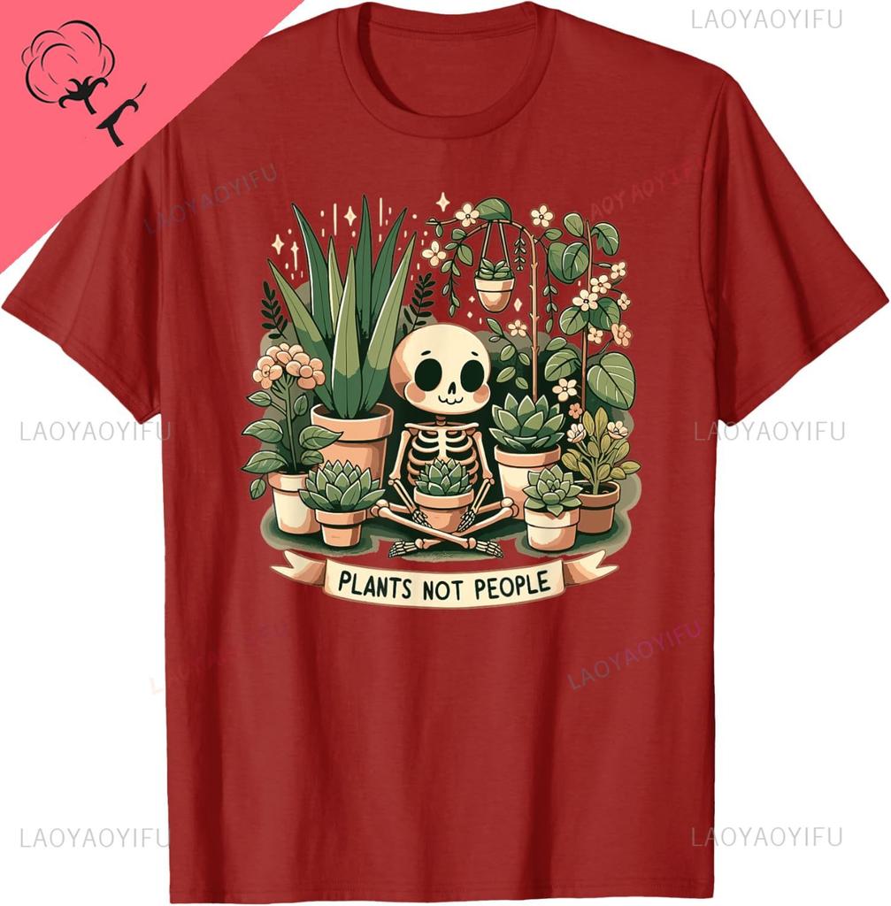 Plant Lover Skeleton Design Plants Not People TShirt Cotton Y2k Harajuku Couple Unisex Summer Streetwear Tops Camisas