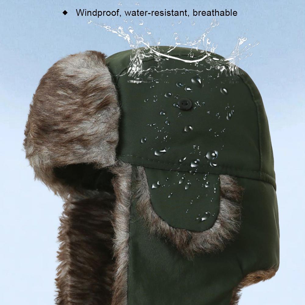 1Pc Men's Warm Soldier Hat Winter Pilot Earmuffs Polyester Fiber Warm Russian Ski Hat Windproof Cold Pilot Hats Cycling Caps