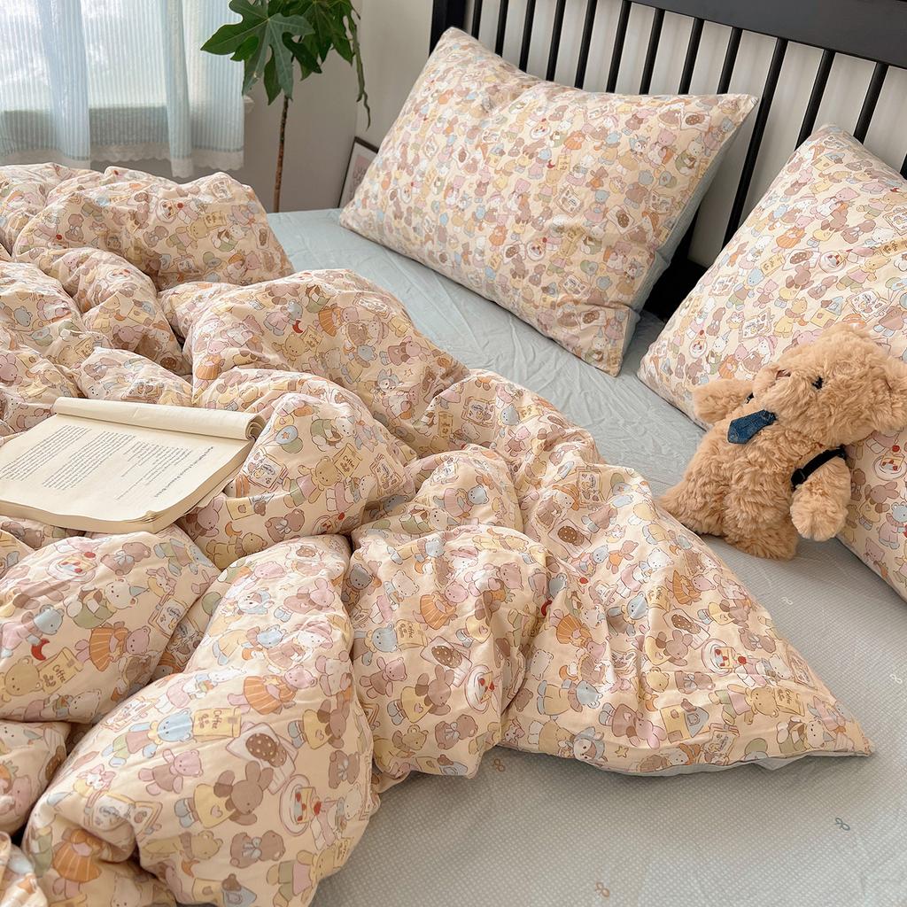 Class A Bed Pure Cotton Double-Layer Yarn, Cotton Quilt Cover Bed Sheet Quilt Cover Bed Hat Model Student Dormitory 3