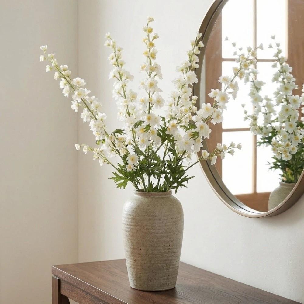Green Leaves Artificial Larkspur Flower Handmade Faux Hyacinth Flower Branch  Dining Table