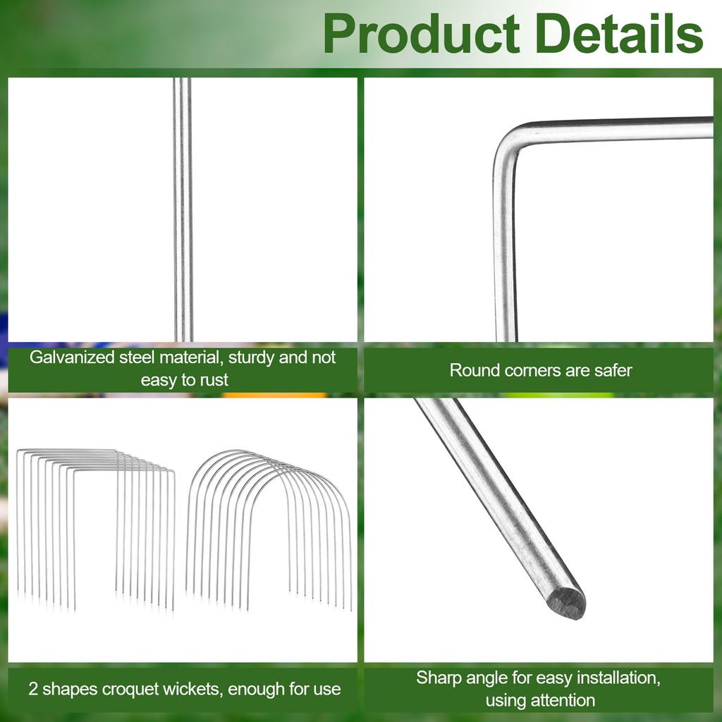 18 Pcs Croquet Wickets Set 11.5 X 6.1 Inch Square Arch Wickets Replacement For Croquet Metal Croquet Hoops With Galvanized