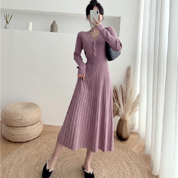 Spring & Autumn 2024 Slim Fit Knitted Midi Sweater Dress