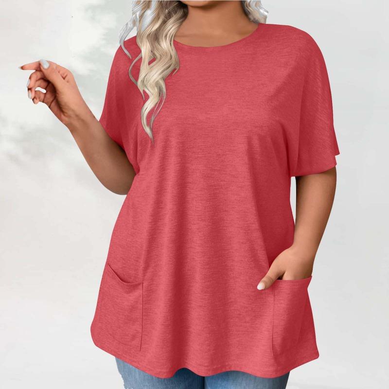 Neues Sommer-T-Shirt für Damen in Übergröße, lässig, kurzärmelig, locker und einfarbig