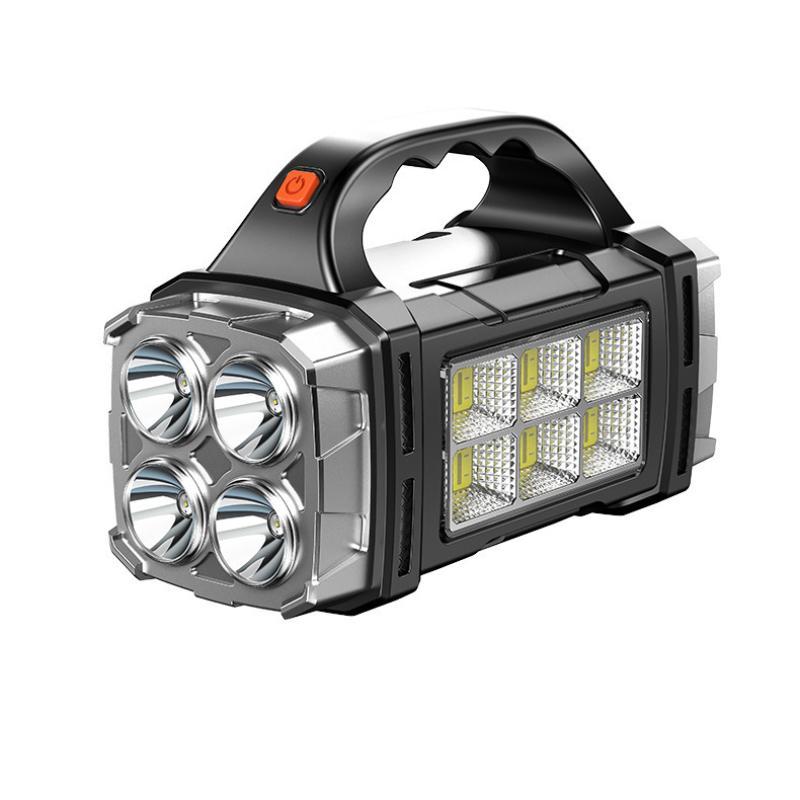 Led Flashlight Usb+Solar Rechargeable Flashlight Cob Outdoor Camping Torch Portable Searchlight Power Bank Outdoor