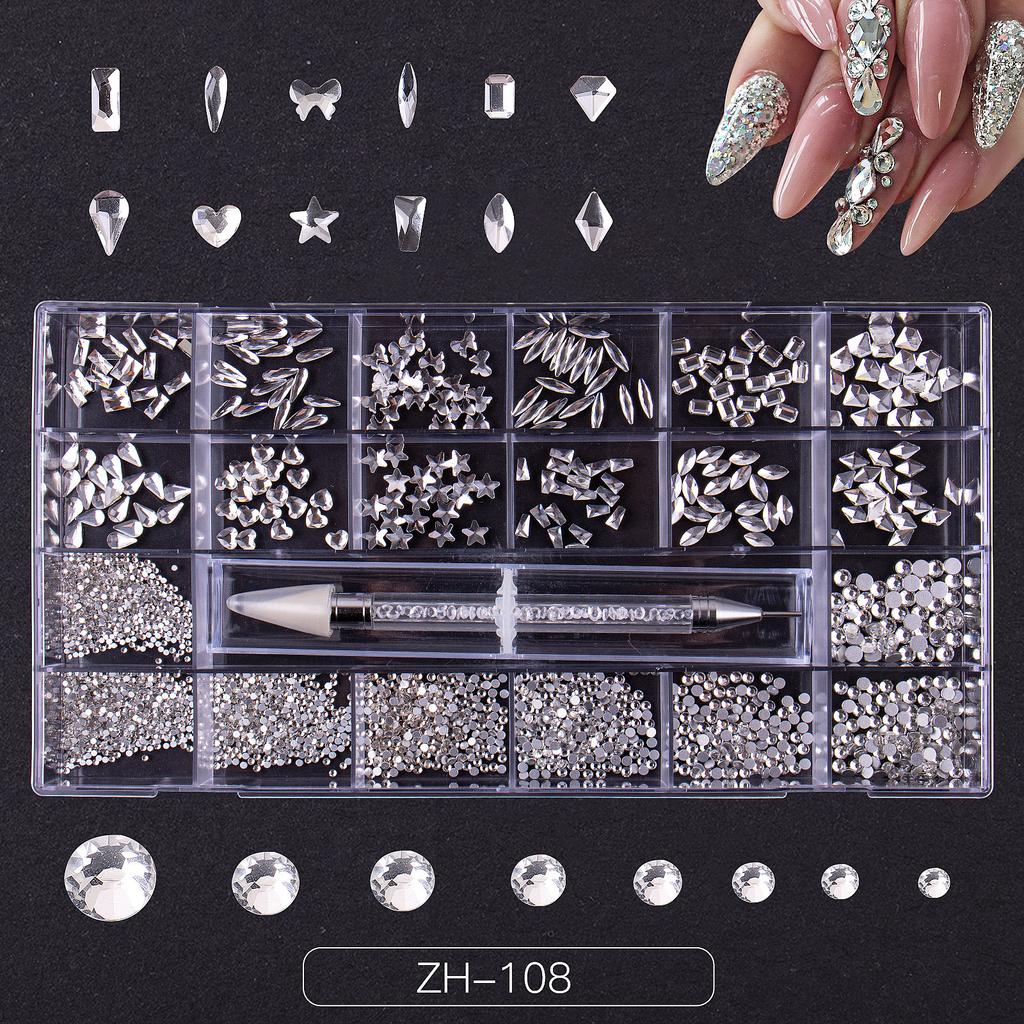 Nail Art 21 Grid Rhinestone Box Nail Art Diamond Flat Bottom Special-Shaped Diamond Nail Rhinestone Nail Art Jewelry Set
