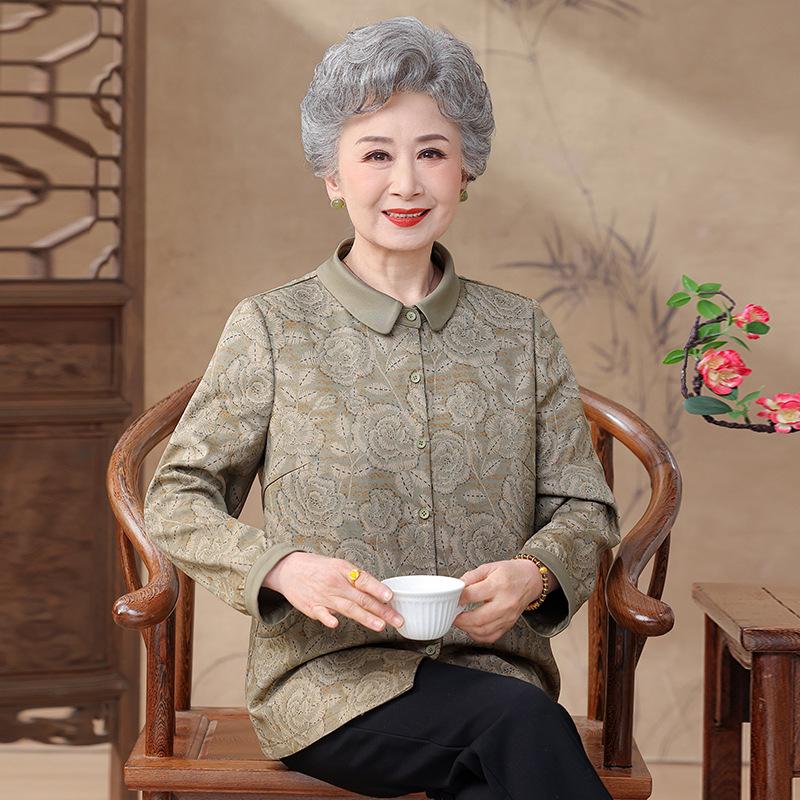 Loose Long-Sleeve Shirt for Elderly Women - Spring/Fall Wear for 60s-70s Grandma, Mother-in-law, or Mom