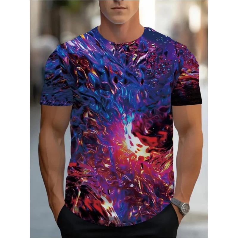 Summer Round Neck Colorful Abstract Pattern 3D Print Top Fashionable Casual Hip Hop Short Sleeved Men's T-shirts