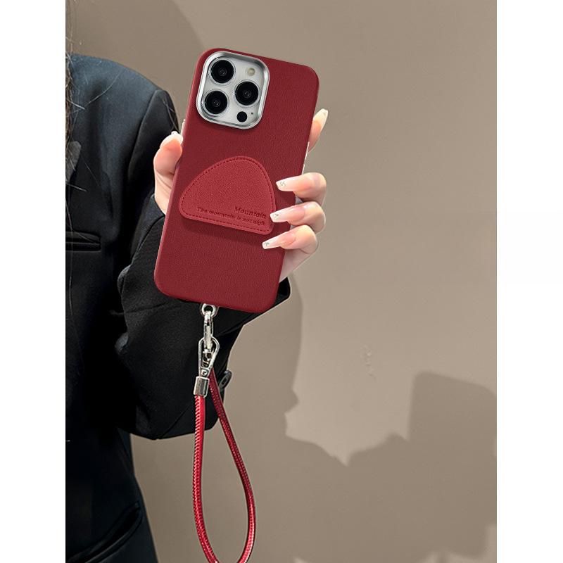 Suitable for Apple 16PRO Phone Case, 15 Simple Leather-textured Stand, 14 Large Holes, Anti-drop 13/12