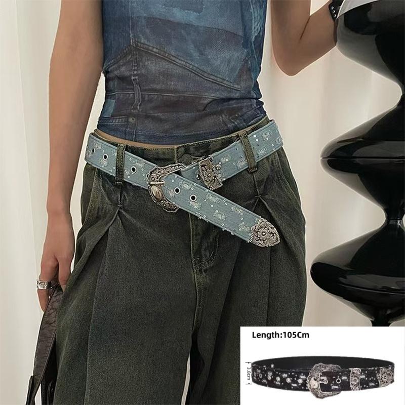 Personality Gothic Rhinestone Belts For Women Girl Fashion PU Leather Belts Western Cowboy Y2K Retro Jeans Skirt Decor Waistband