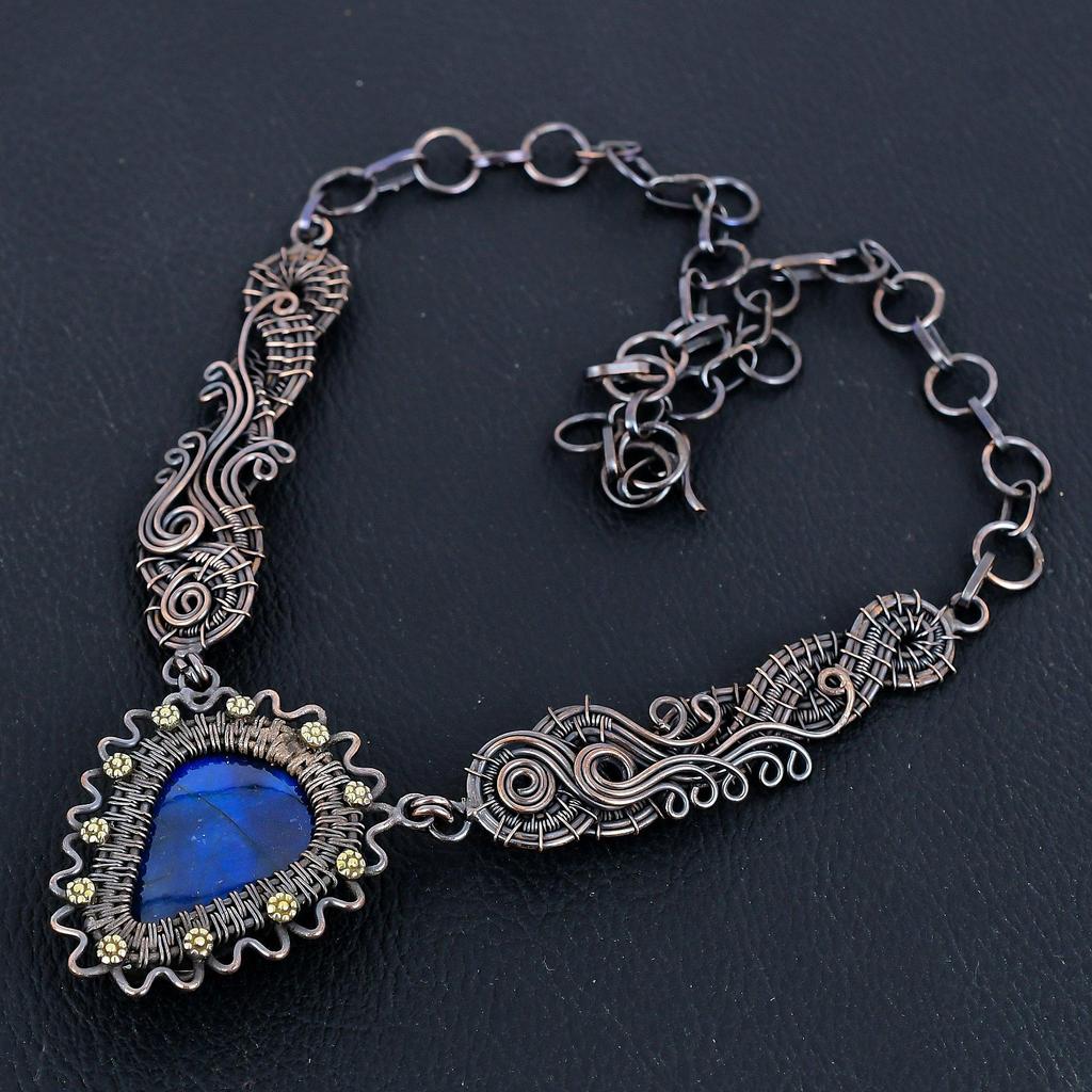 Labradorite 999 Copper Wire Wrapped Necklace Adjustable, Chain Necklace Handmade Gemstone, Gift For Mom Antique Jewelry