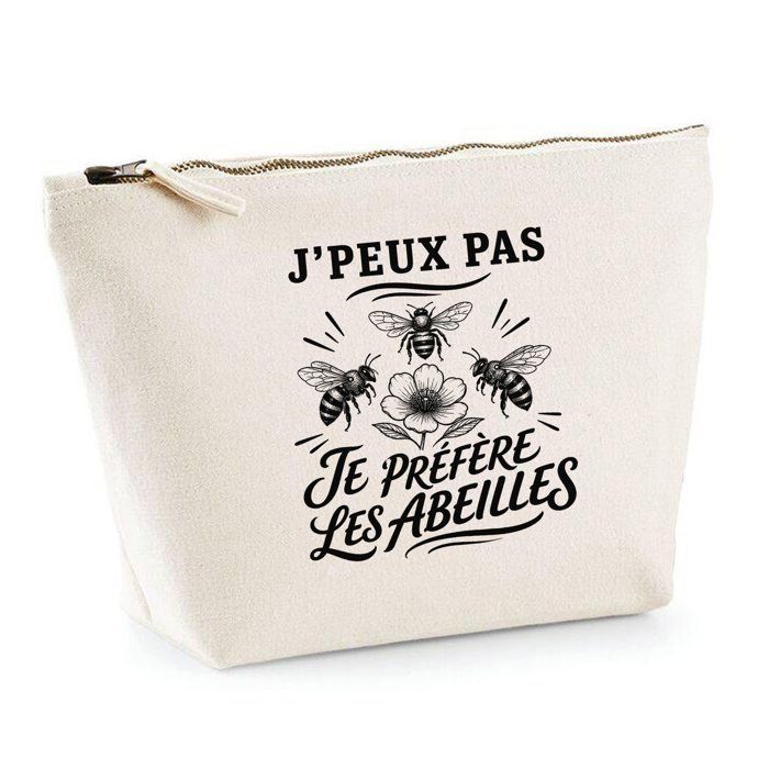 Trousse de toilette - PLANETEE - J'peux pas minimaliste - Beige - 100% coton - 3 L - Fermeture zip métal
