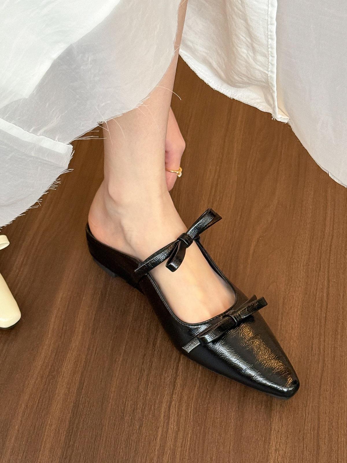 

Wear well • Milky white pointed bow half slippers women wear Mary Jane shoes in spring 39