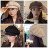 Retro Octagonal Hat Female Autumn and Winter Knitted Versatile Painter Newsboy Hat Soft Brim Cap Literary Bud Hat Tide