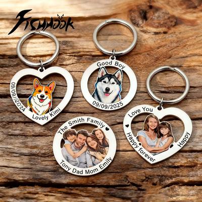 Familie Paar Hund Haustier Druck Nachfrage Foto Schlüsselanhänger Personalisiert Custom Valentinstag Geschenk Für Frauen Männer Mutter Vater Stahl Schlüsselring