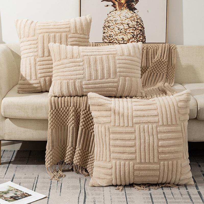 Knitted Faux Fur Throw Pillow Covers 30x50 45x45 50x50cm Soft Sofa Cushion Case for Office Waist Support