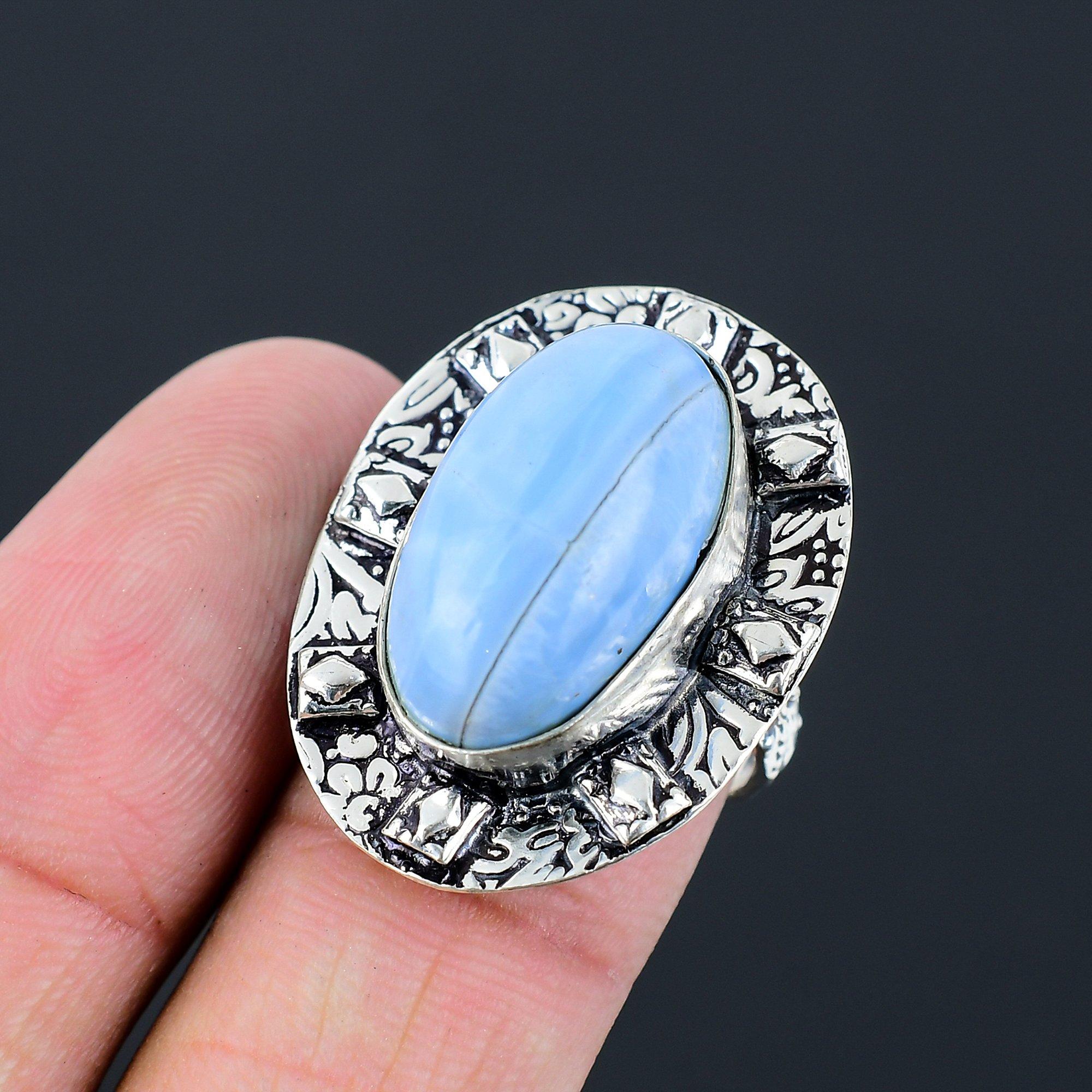 Натуральный Опал Овайхи Драгоценный Камень Кольцо Обещание Синее Размер 7.5 Стерлинговое Серебро 925 7.5