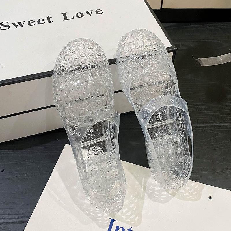 Dámské plastové křišťálové želé sandály s výřezy na pláž, pohodlné, ležérní nazouvací, dámské, kulatá špička, PVC pantofle