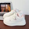 Pink bow thick baseplate shoes women's autumn new round head white shoes student casual shoes