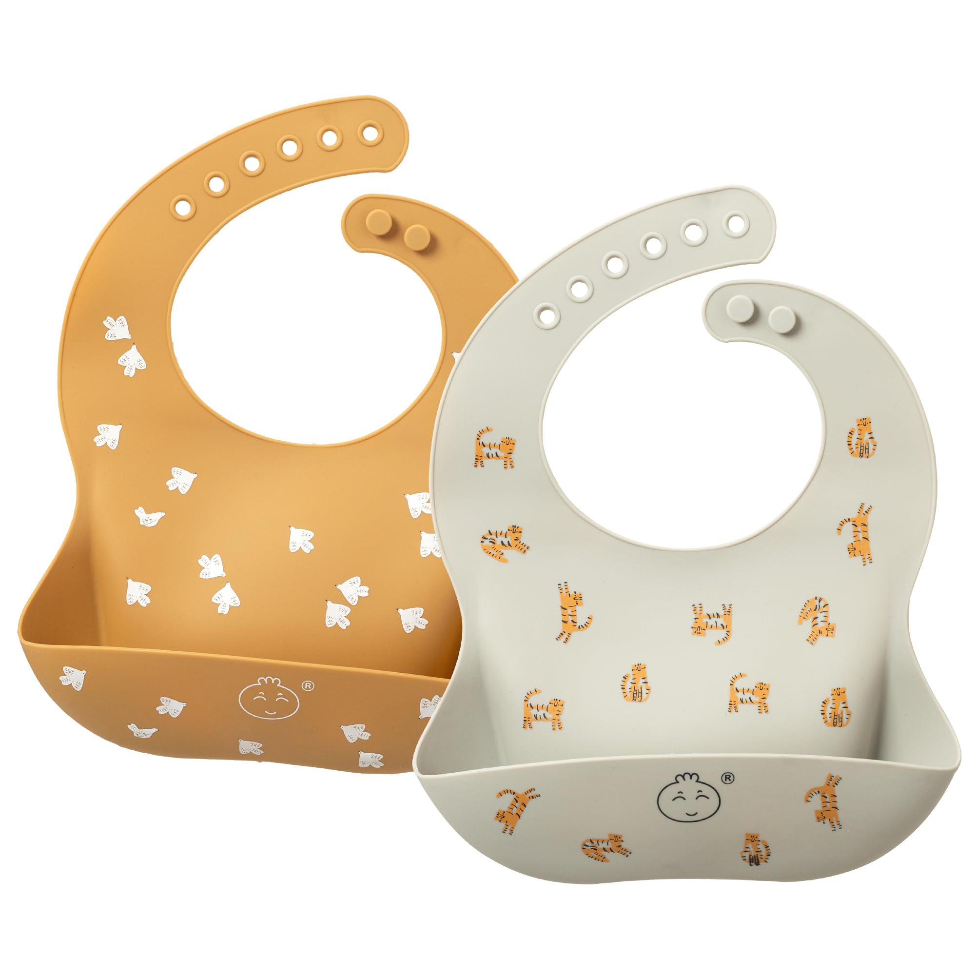 

Little Dimsum Baby Silicone Mealtime Set of 2 for Ages Bib, Apron, Soft, Waterproof, Lightweight, (Tiger & Dove) 0-3
