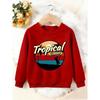 Unisex Kids Crewneck Sweatshirt, Vintage Tropical Summer Surf Palm Tree Sunset Pullover, Boys Girls Beach Casual Sweatshirt For Kids Over 4 Years Old
