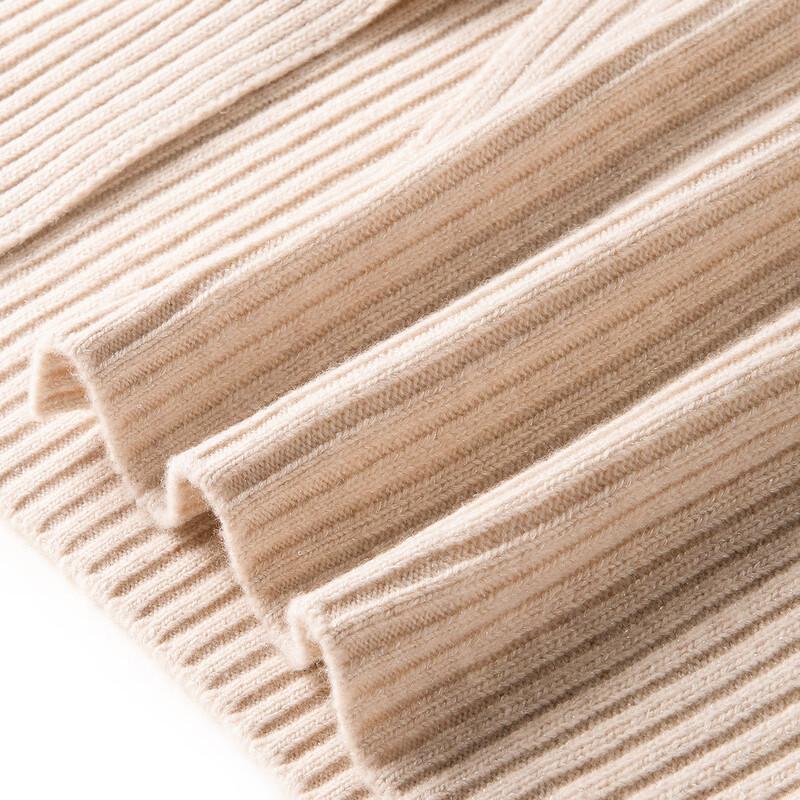 TUHUANG Women's Thickened Ribbed High-Neck Wool Blend Sweater with Split Hem