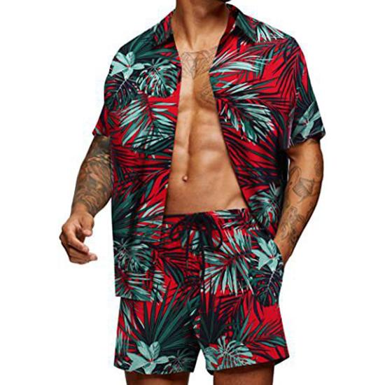 Spring and Summer Loose Beach Casual Men's Clothing Floral Print Fashion Top Shirt Set