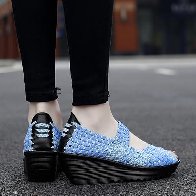 Women Summer Height Increasing Braid Beach Sandals Women Slip On Wedge Platform Peep Open Toe Sandals Over Sized