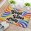 Rainbow Stripe Style Good Vibes Only Print Non-Slip Floor Mat Washable Decorative Area Rug for Entryway Living Room Bedroom