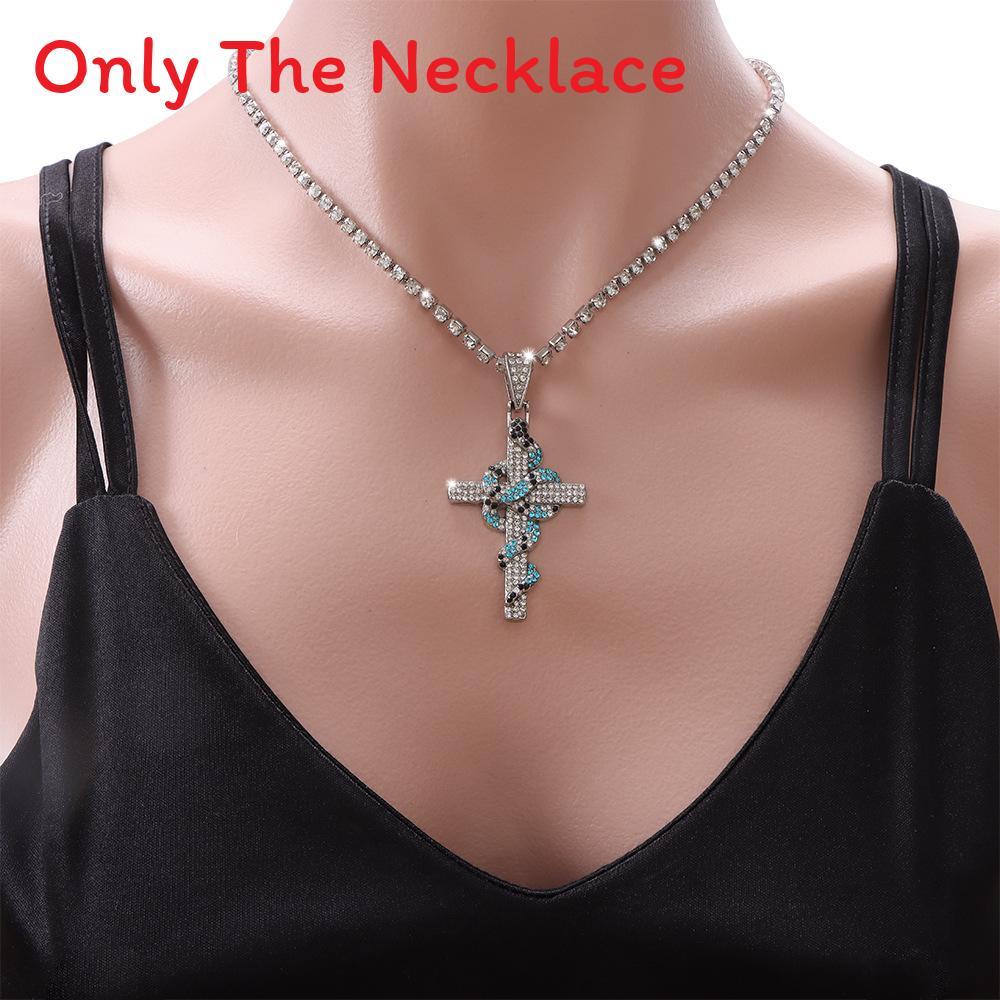 

Cross Snake Pendant Necklace For Men And Women With Microinlaid Zircon Stones In Geometric Style