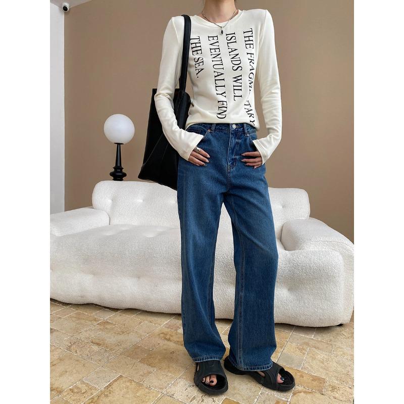 Sinan Blue Tone High-Waisted Wide-Leg Jeans with Point-Dot Embroidery 28