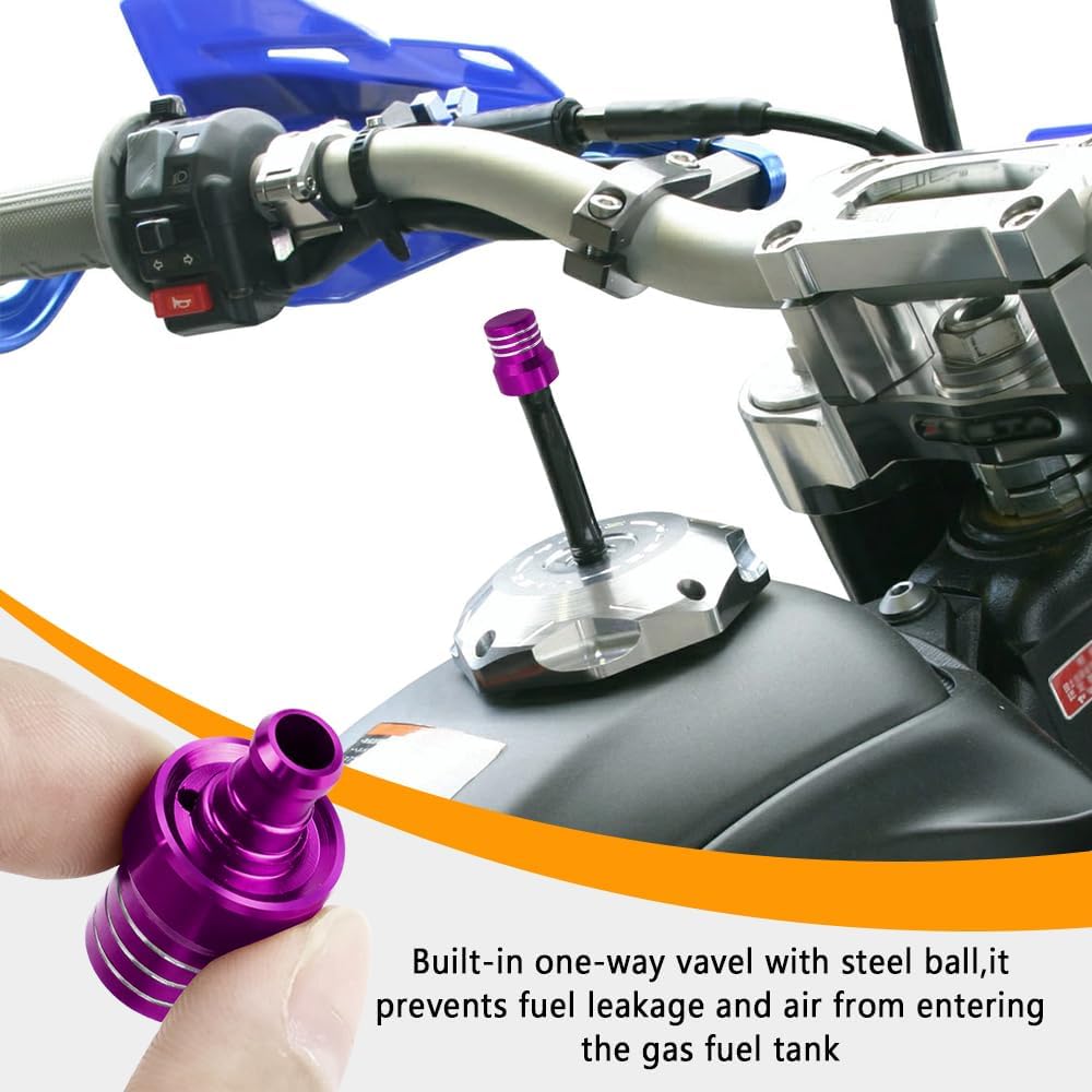 2PCS Breather Hose Gas Fuel Tank Cap, Gas Can Vent, CNC One Way Tank Valve Vent Tube with Aluminum Breather Valve, Fuel Cap Hose Tube for ATV CRF YZF