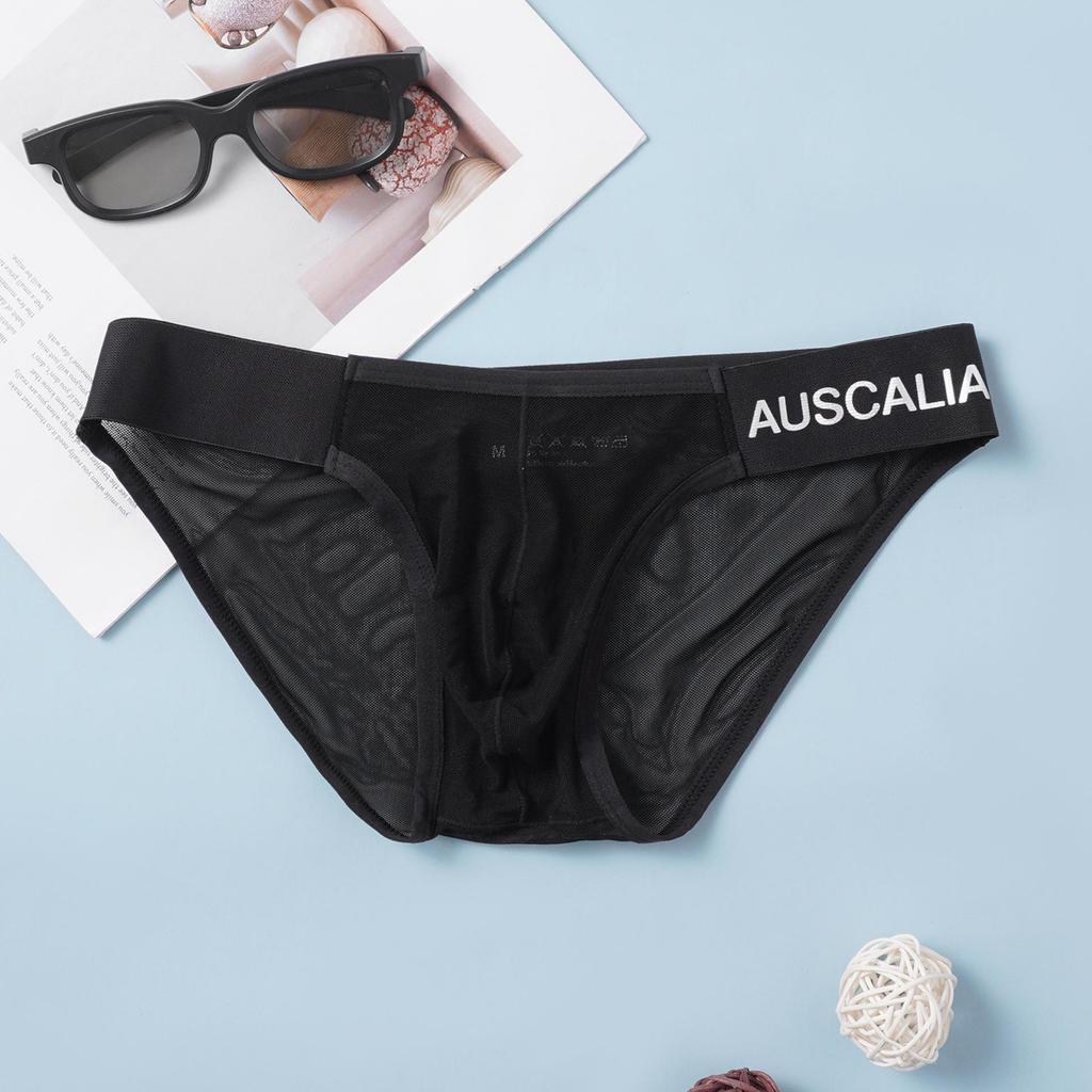 AUSCALIA Men's Ultra-Thin Transparent Ice Silk Low-Rise Seamless Breathable Briefs