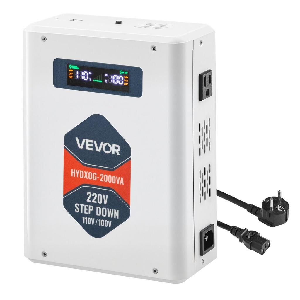 Step Down Voltage Converter, 2000VA, Heavy Duty Voltage Power Converter, 220V To 110V Power Transformer, with 2 US Outlets, USB Output, LCD Display,