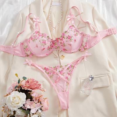 Kajano Spring/Summer Sexy Mesh Floral Embroidery Lingerie Set