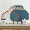 High-End Retro Ru Kiln Ceramic Tea Set with Golden Pavilion Landscape Design
