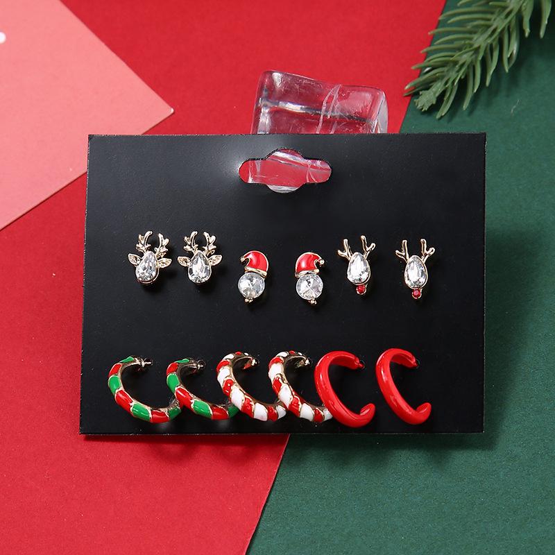 Christmas Tree Snowman Earrings Set for Women Cute Candy Cane Santa Elk Stud Earrings Friendship New Year Jewelry Gifts