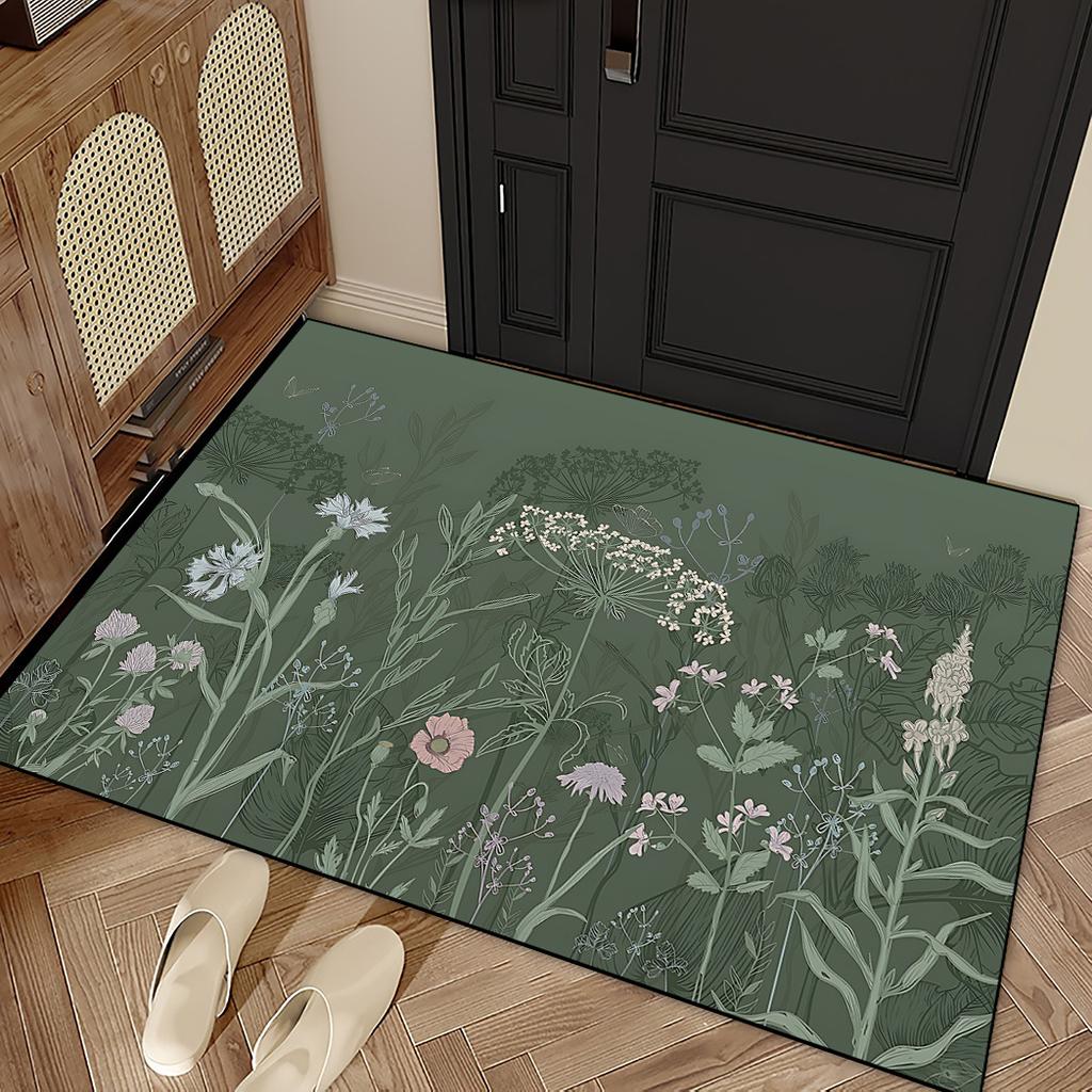 Green Doormat Floral Ink Painting Carpet Welcome Mat Outdoor Carpet Soft Living Room Carpet Rug For Bedroom Home Decorati
