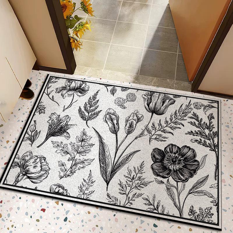 Entry Door Floral Silk Floor Mat Household Entrance Door Dirt Mat Outdoor Dirt Resistant Dust Removal Can Be Tailored Carpet
