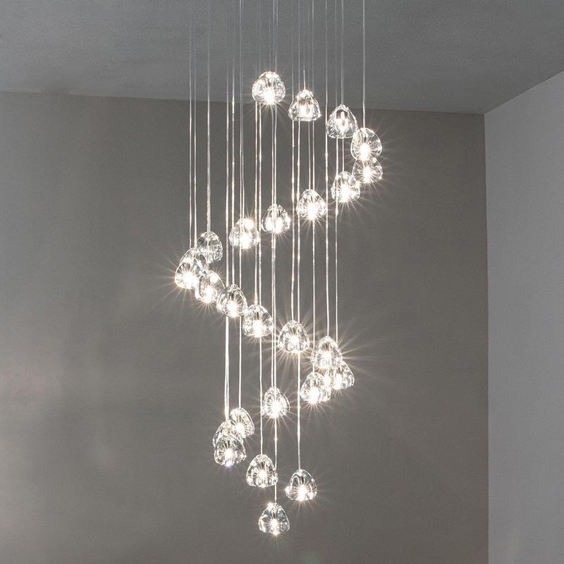 Modern LED Meteor Shower Chandelier for Duplex Villas - American Cherry Crystal Glass Staircase Light
