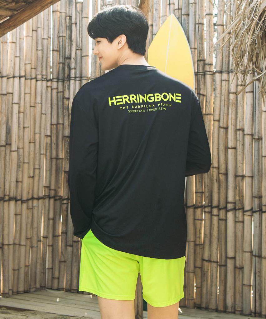 Helingbon [Set] Men'S Rash Guard Set Loose Fit Long Sleeve & Swim Shorts (Select 1 Of 3) Re325