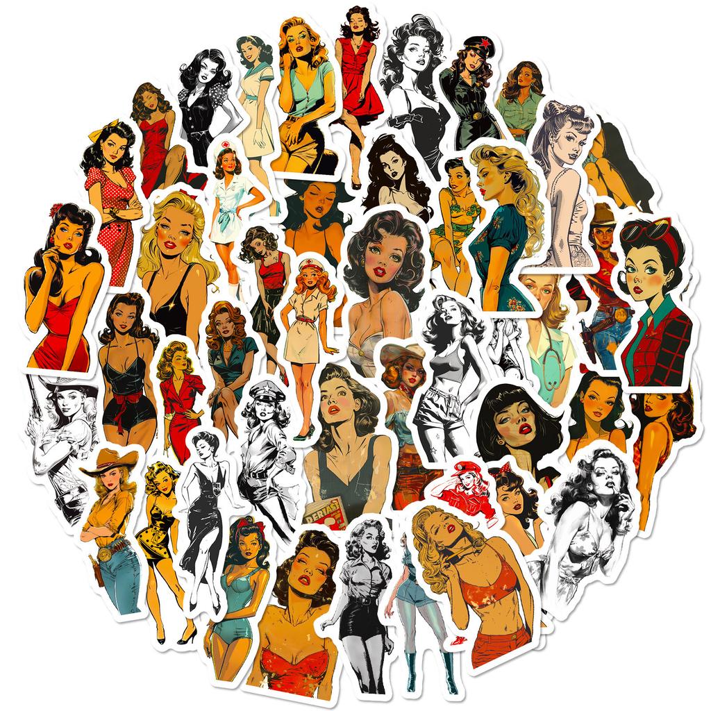 50 Non-Repeating Classic Retro Girl Graffiti Stickers Diy Notebook Luggage Water Cup Stickers
