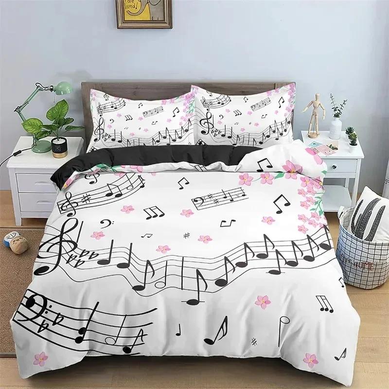 Music Theme Duvet Cover Microfiber Musical Symbols Comforter Cover Violin Piano Pattern Bedding Set Twin King Single Queen Size