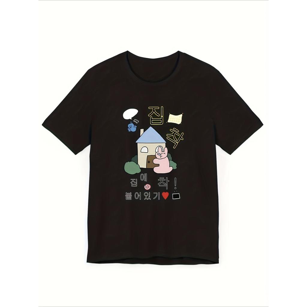 Women's Printed Cotton Summer T-shirt Cute Korean Style Ins Ootd Y2k Retro Street Style Slim Soft Casual High for Appointment